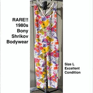 RARE 1980s Bony Shrikov Bodywear Floral Print Jumpsuit, Size L, Excellent Condit